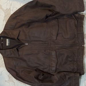 Men's Brown Leather Bomber Jacket
